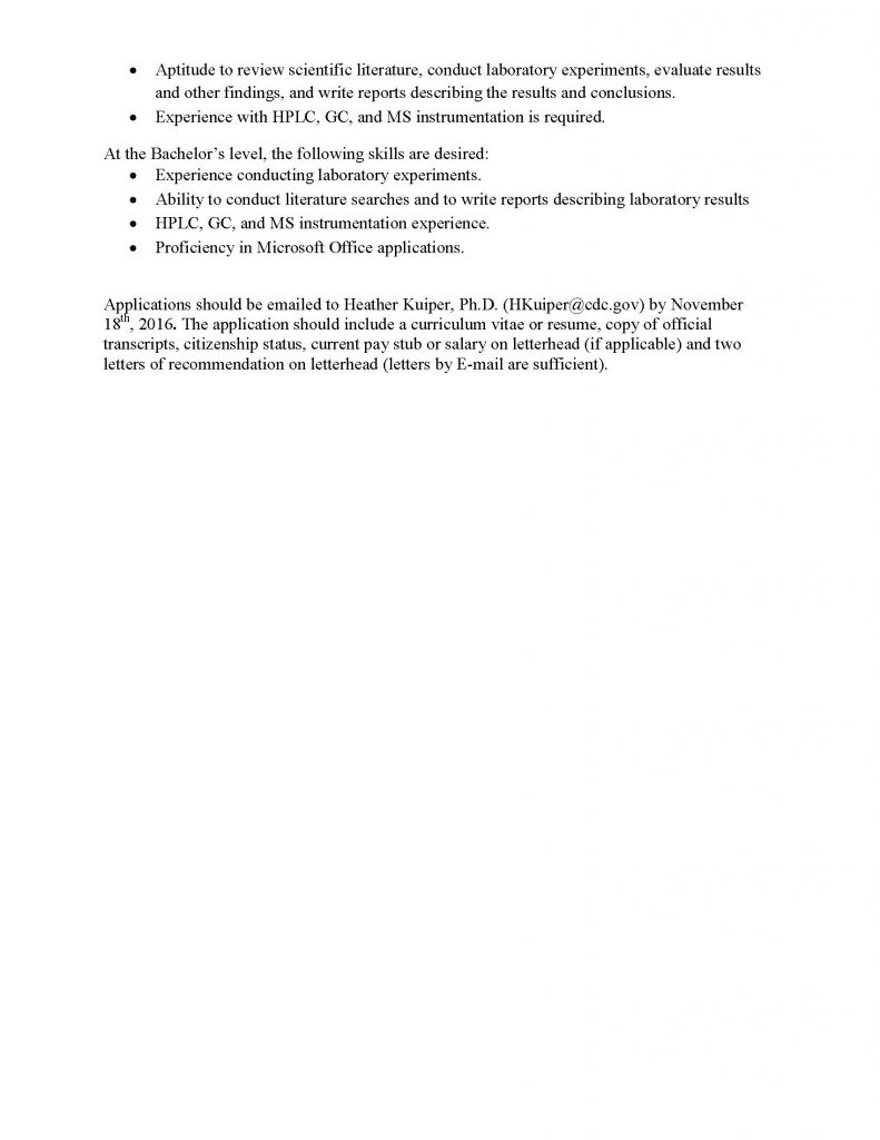 ORISE Fellowships at CDC, Clinical Chemistry Branch « The Erlenmeyer Flask