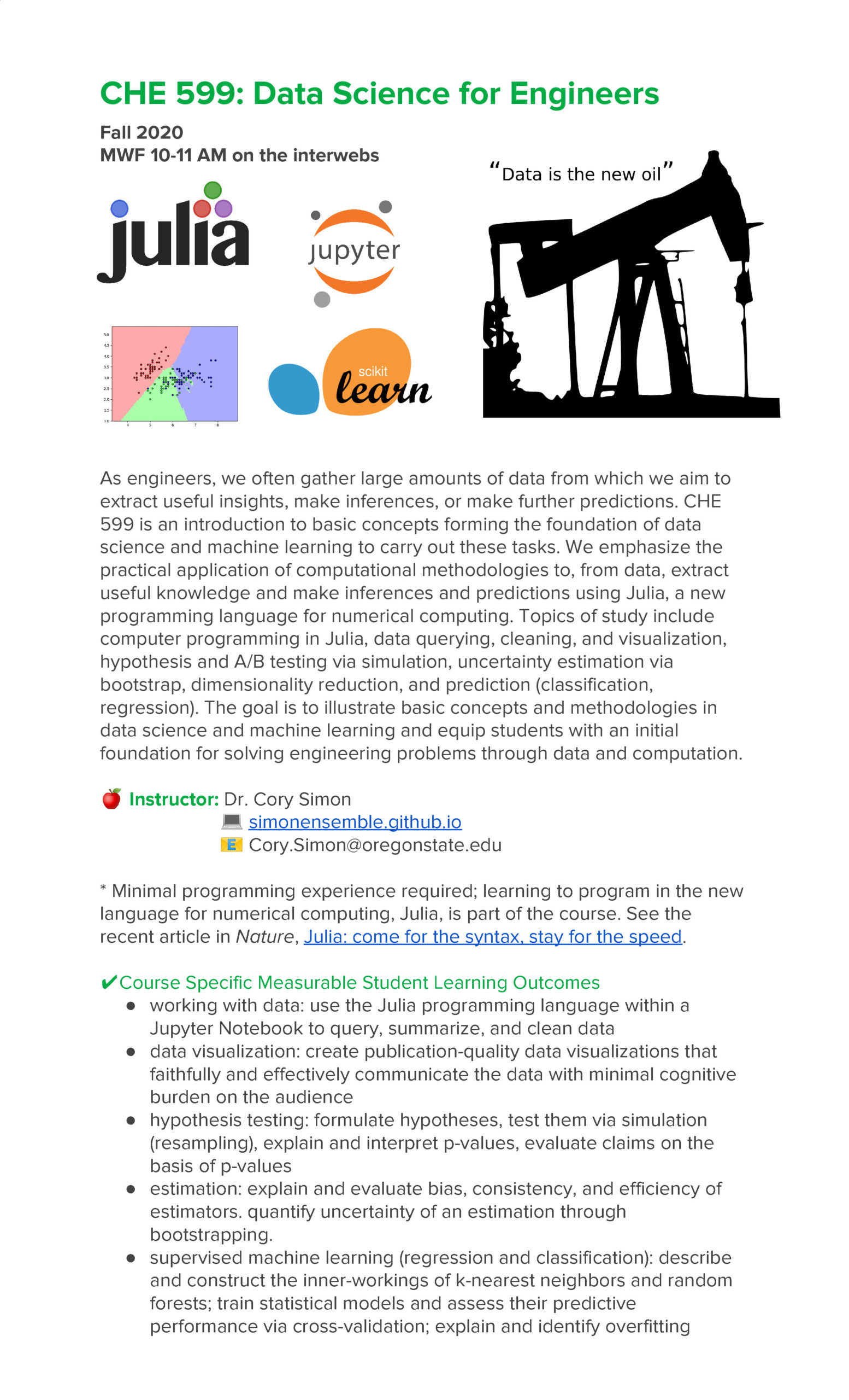 Che 599 data science for engineers the erlenmeyer flask