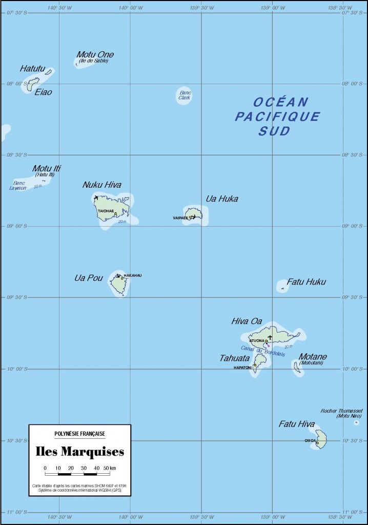 Map of the Marquesas Islands Carte des Iles Marquises Expedition