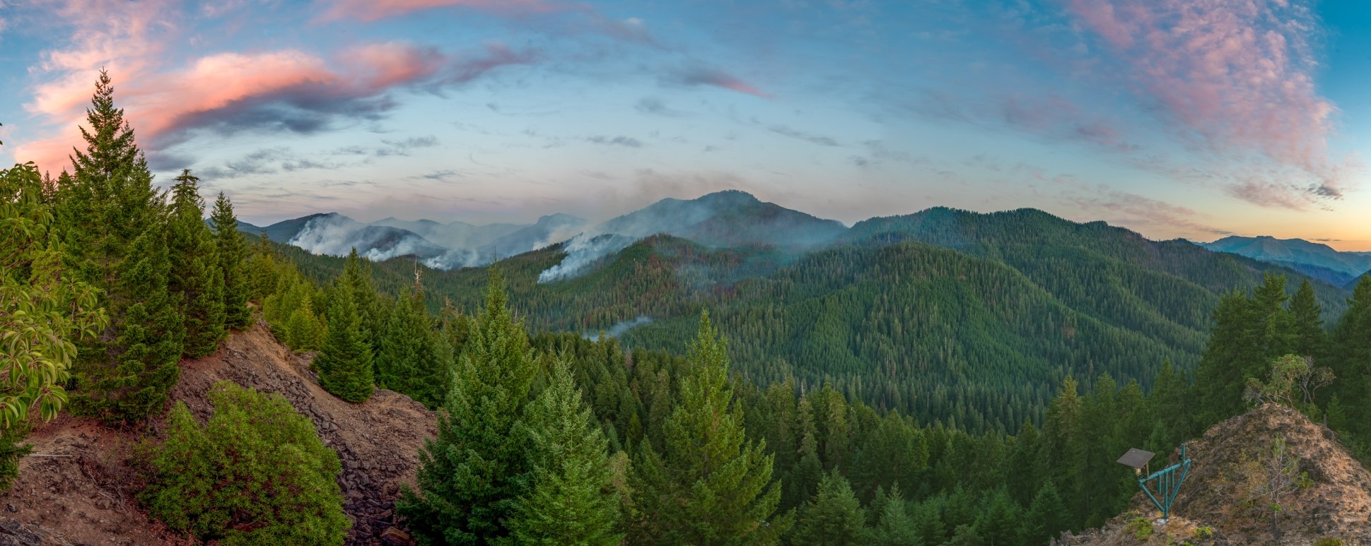 Panoramic view of forested mountains at the H.J. Andrews Experimental Forest