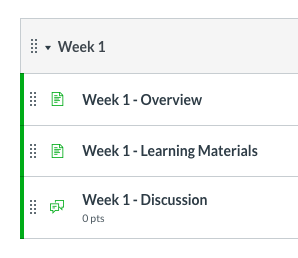 Canvas module with overview, learning materials and discussion