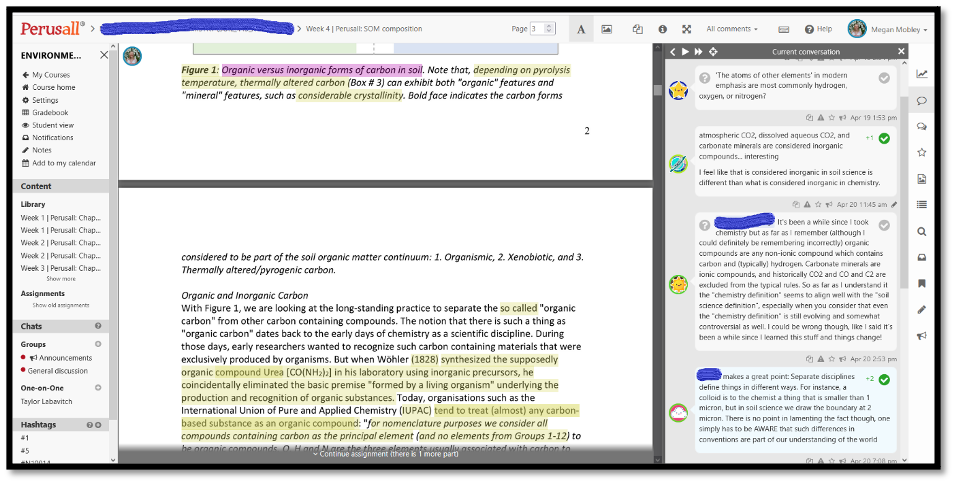 Screenshot of Perusall author-student conversation