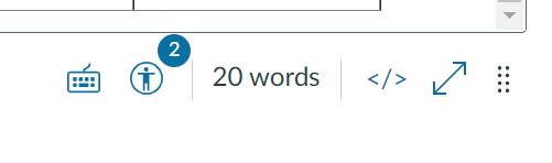 Screenshot of bottom of editor showing the accessibility checker icon