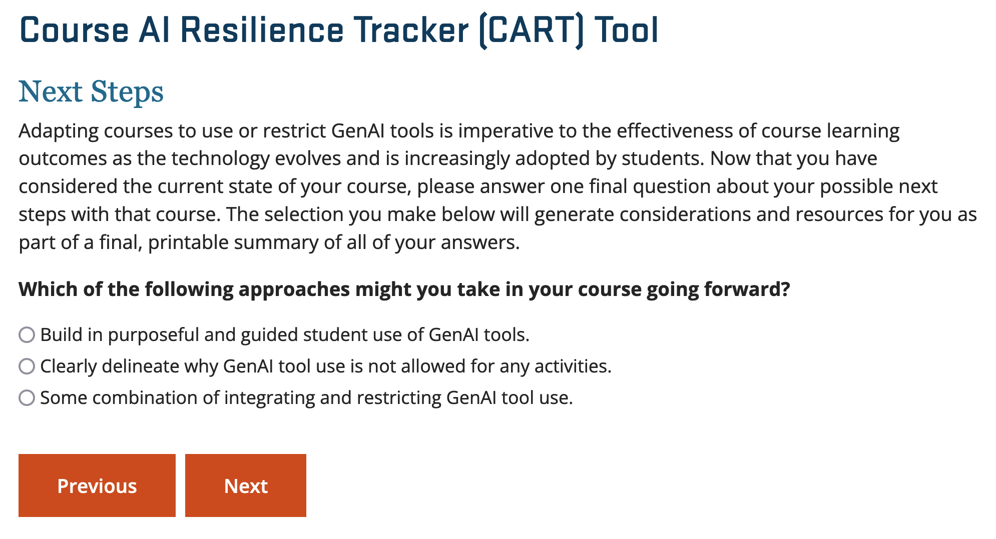 Course AI Resilience Tracker Next Steps Page