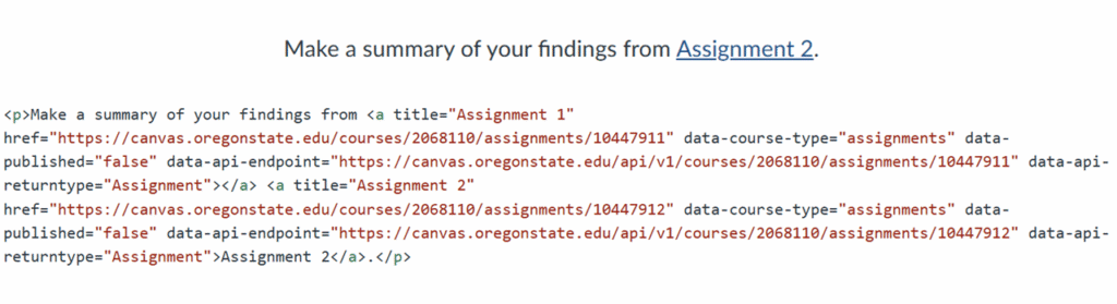 Rich text editor showing one link vs html editor showing two links.