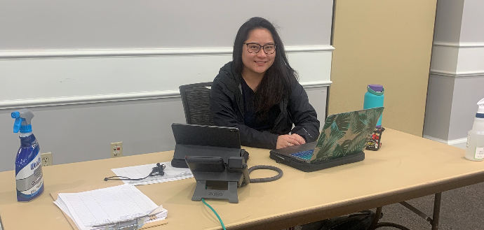 Student working at laptop