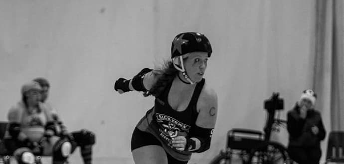 Kathleen as Samwise Banshee, roller derby