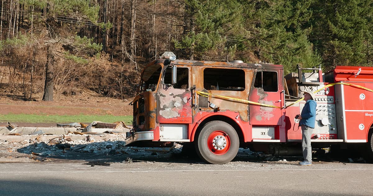 burned fire truck