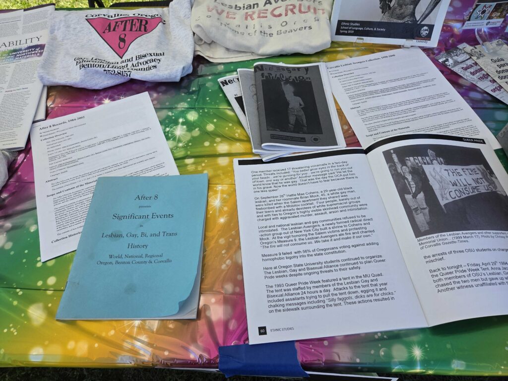OSQA Booth - After 8 and Corvallis Lesbian Avengers Materials