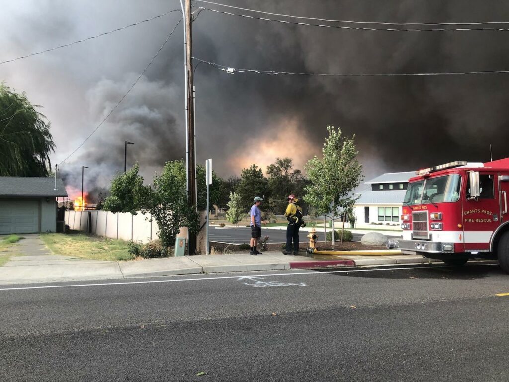 The Almeda fire burns homes in Talent, Oregon, on Sept. 8, 2020.