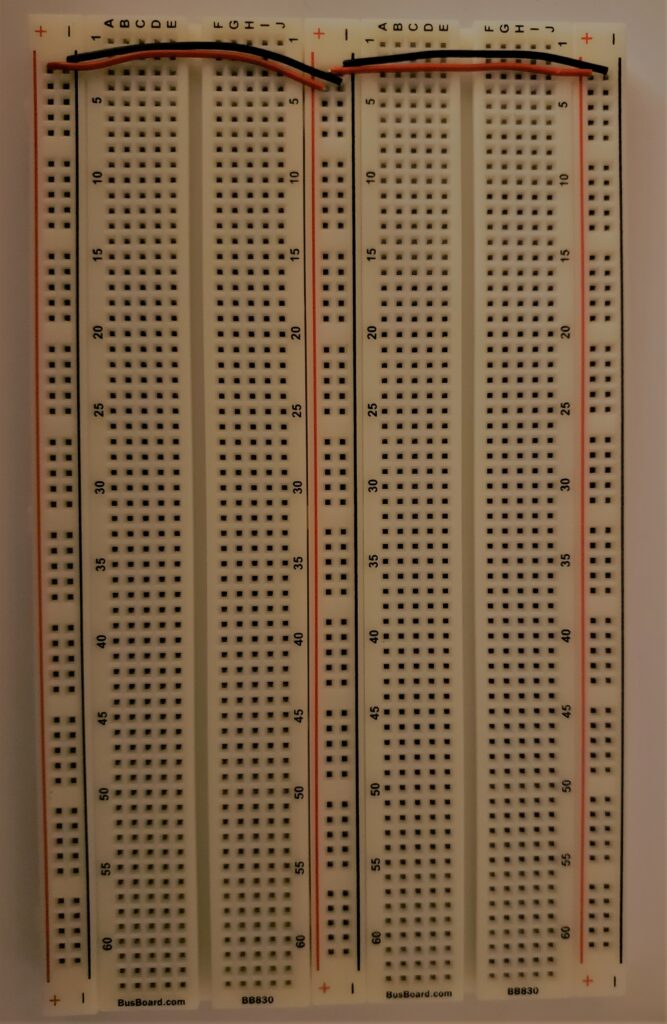 starting breadboard with power and ground wires