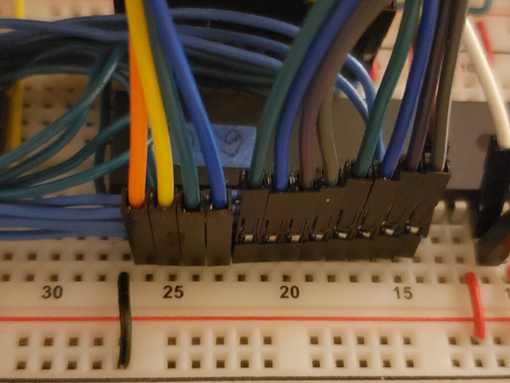 close up of the connections of the Arduino MEGA for viewing pin output