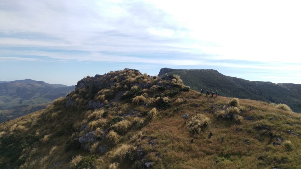 Far away shot of people hiking