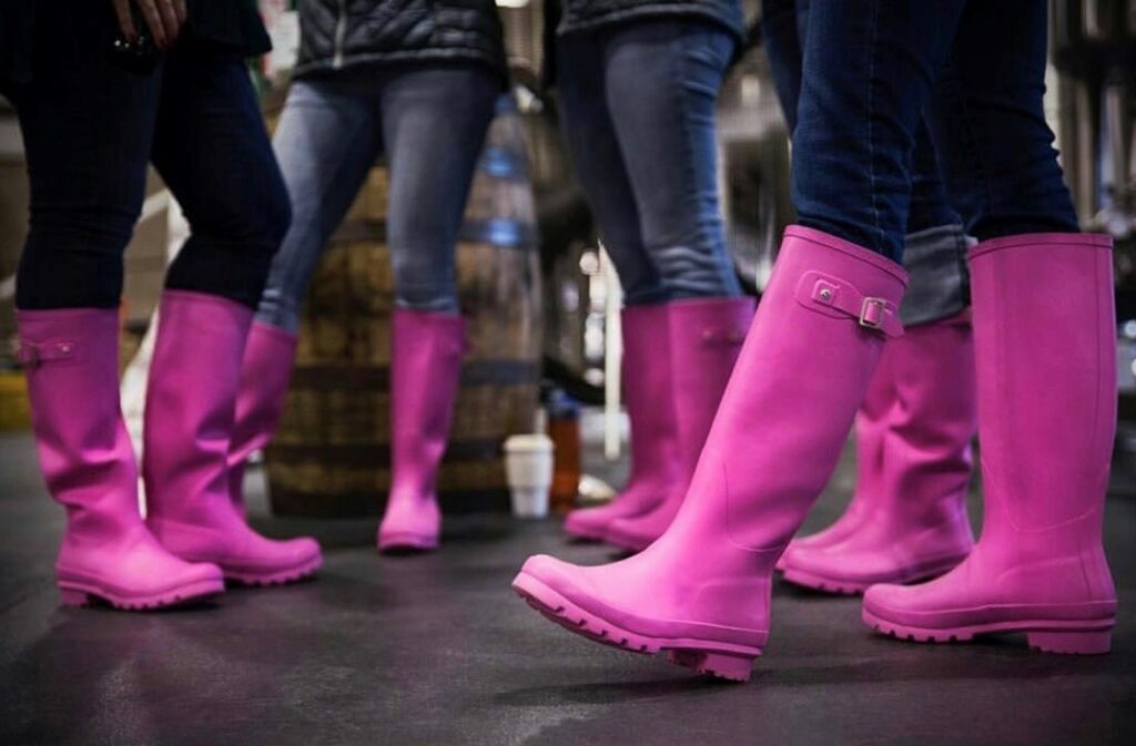 Pairs of pink boots