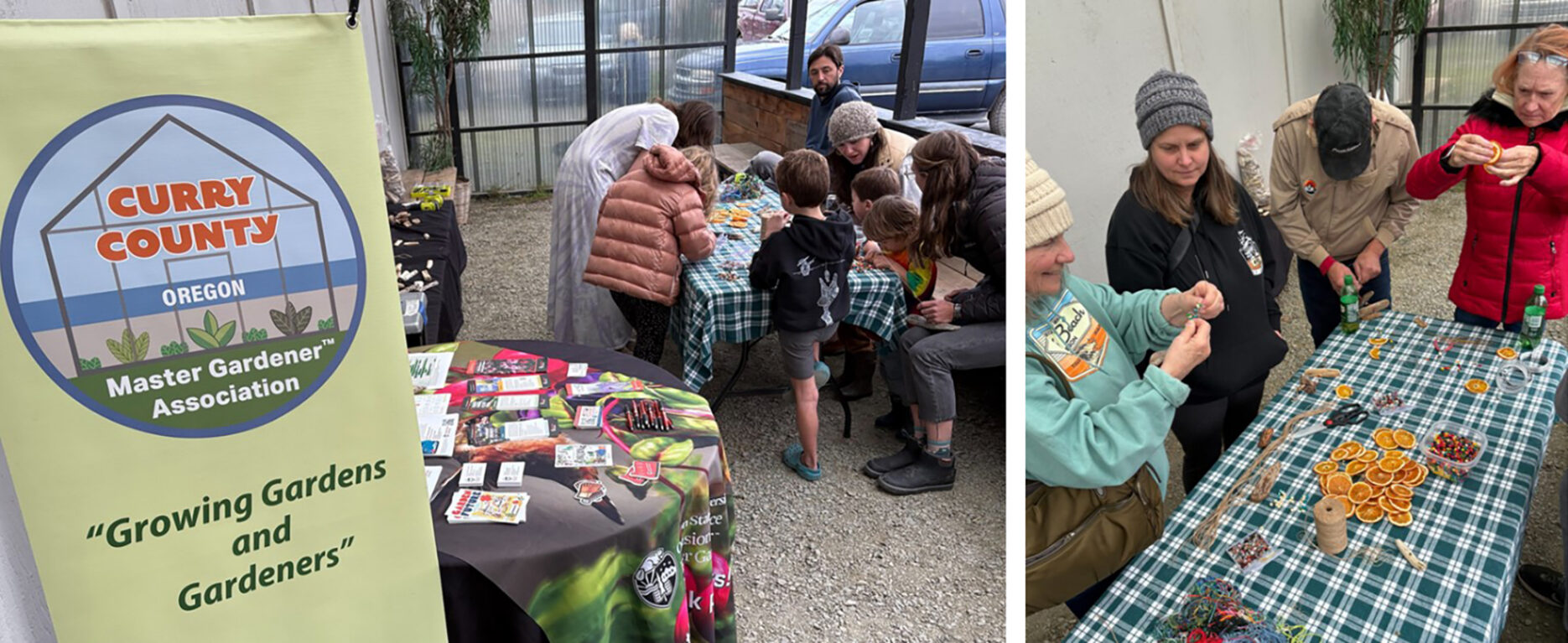 kids and adults creating holiday crafts at the Master Gardener booth at the holiday market at Mr. Eds by Paul Maree