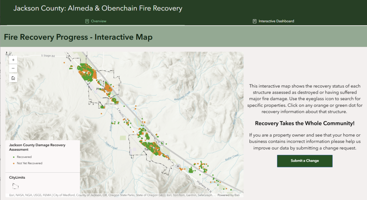 Image of Experience Builder Screen with map and text displayed of Medford, Oregon area
